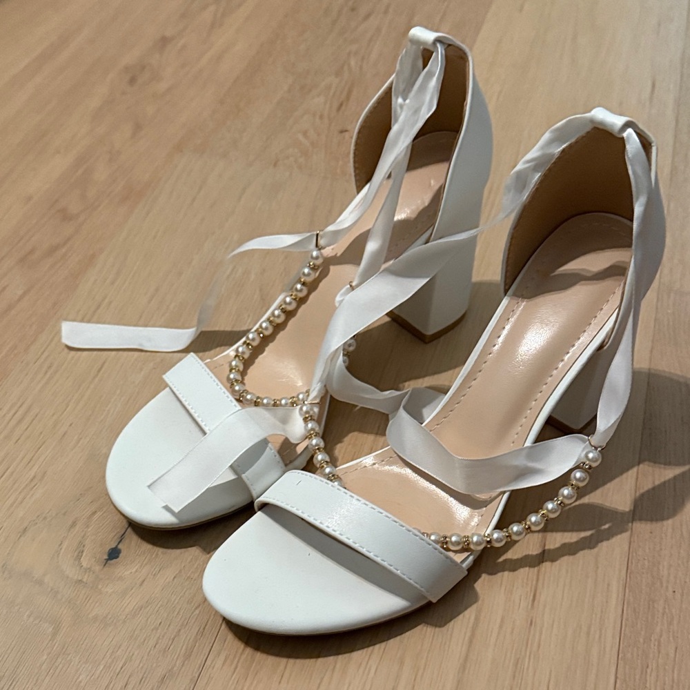 Shein pearl tie heels